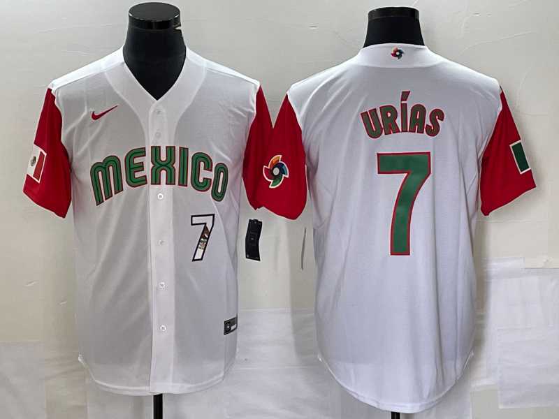 Men's Mexico Baseball #7 Julio Urias Number 2023 White Red World Classic Stitched Jersey 48,We sell and wholesale Men's Mexico Baseball #7 Julio Urias Number 2023 White Red World Classic Stitched Jersey 48 on line form chian!